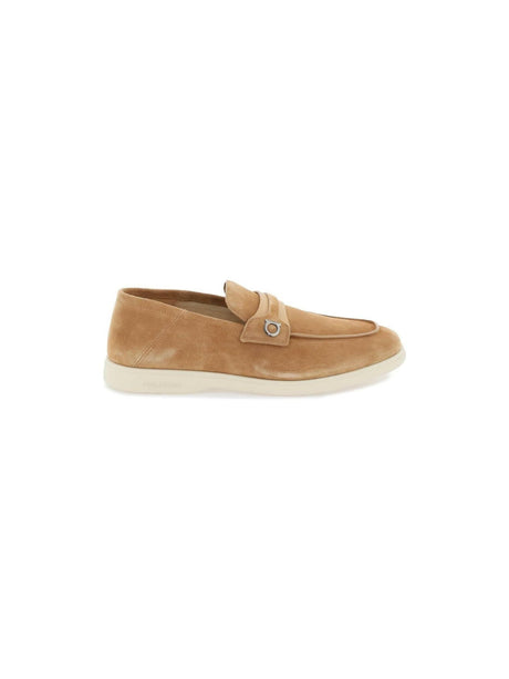 Light Camel Drame Gancini Suede Slip-On Loafers FERRAGAMO JOHN JULIA.