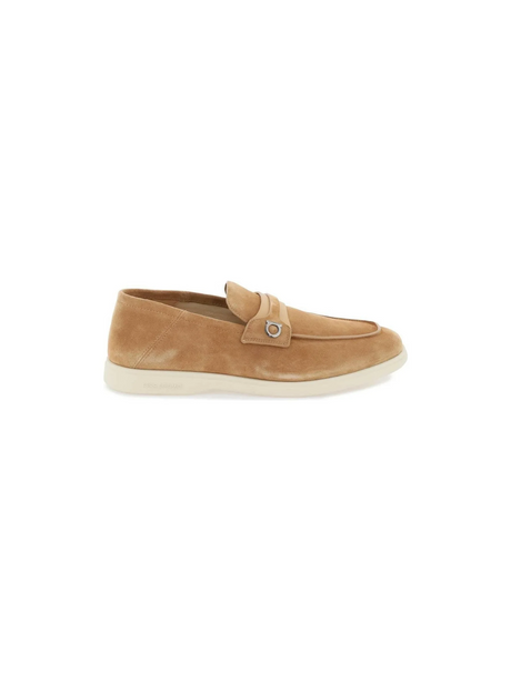 Light Camel Drame Gancini Suede Slip-On Loafers FERRAGAMO JOHN JULIA.