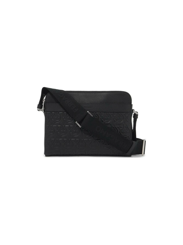 Embossed Gancini Leather Crossbody Bag.