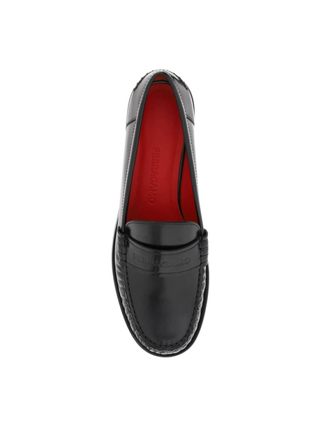 Black Embossed Leather Loafers FERRAGAMO JOHN JULIA.