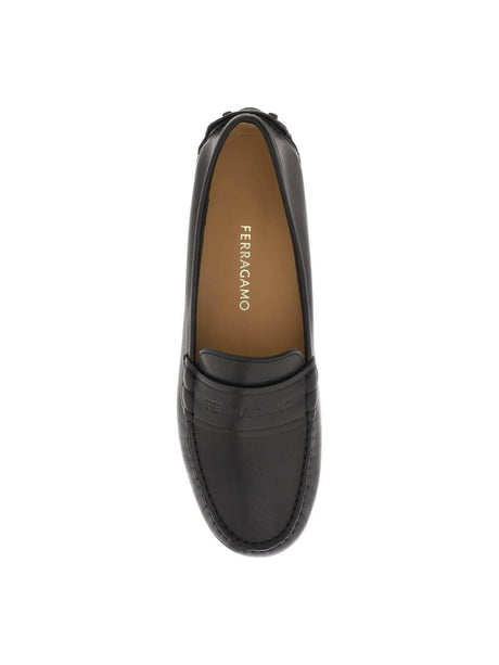 Embossed Logo Leather Loafers-Ferragamo-JOHN JULIA