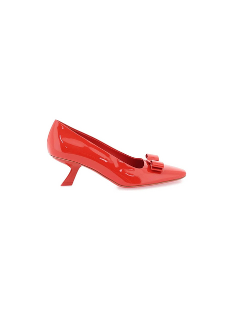 Flame Red Patent Leather Kitten Heel Vara Bow Pumps FERRAGAMO JOHN JULIA.