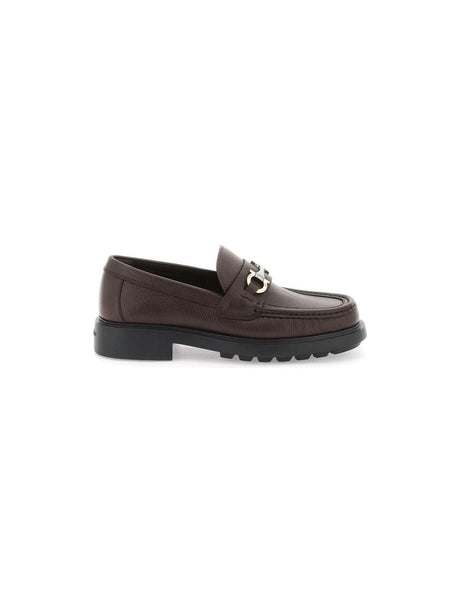 Brown Florian Gancini Chunky Sole Leather Loafers FERRAGAMO JOHN JULIA.