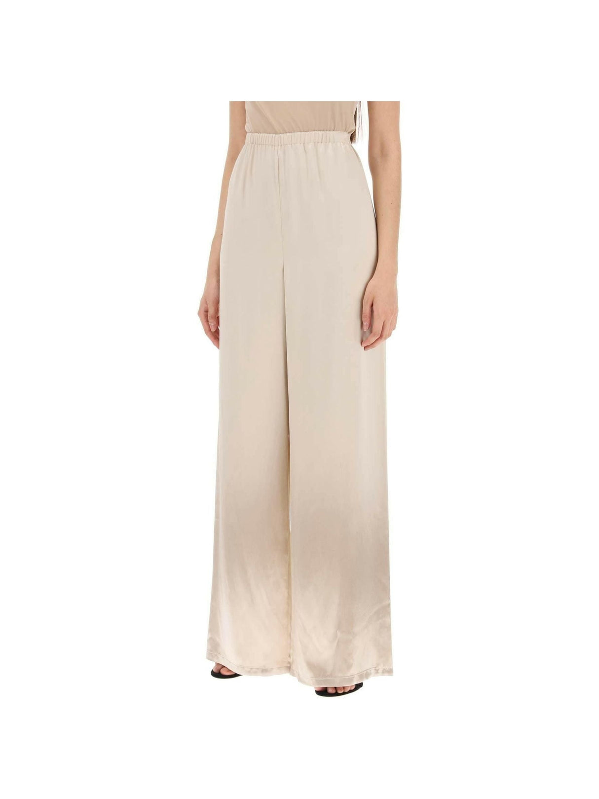 Beige Fluid Wide-Leg Satin Pants FERRAGAMO JOHN JULIA.