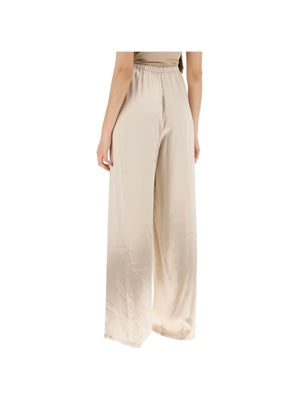 Beige Fluid Wide-Leg Satin Pants FERRAGAMO JOHN JULIA.