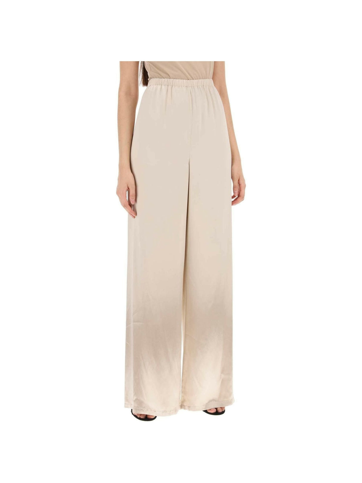 Beige Fluid Wide-Leg Satin Pants FERRAGAMO JOHN JULIA.