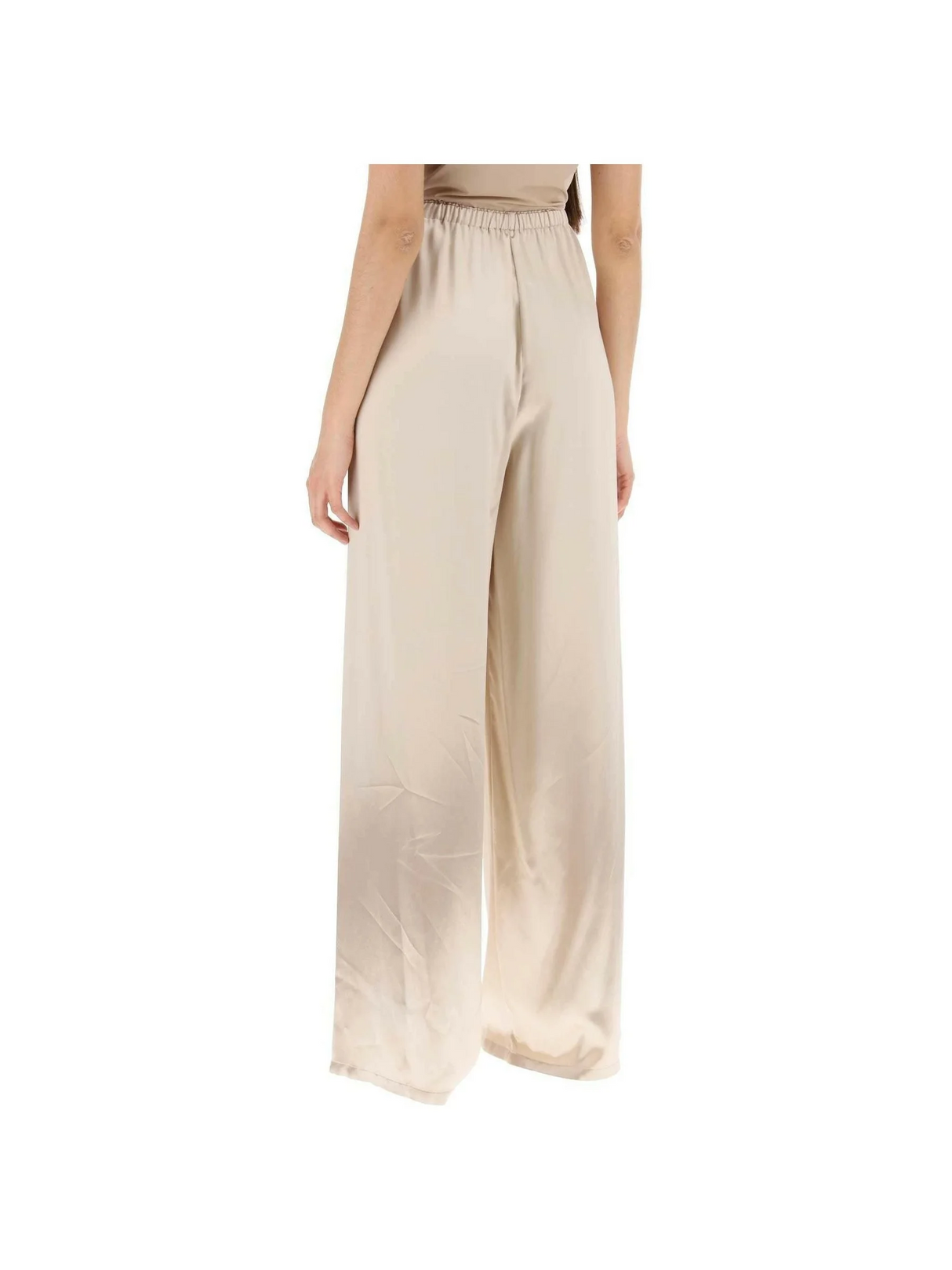 Beige Fluid Wide-Leg Satin Pants FERRAGAMO JOHN JULIA.