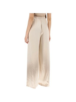 Beige Fluid Wide-Leg Satin Pants FERRAGAMO JOHN JULIA.