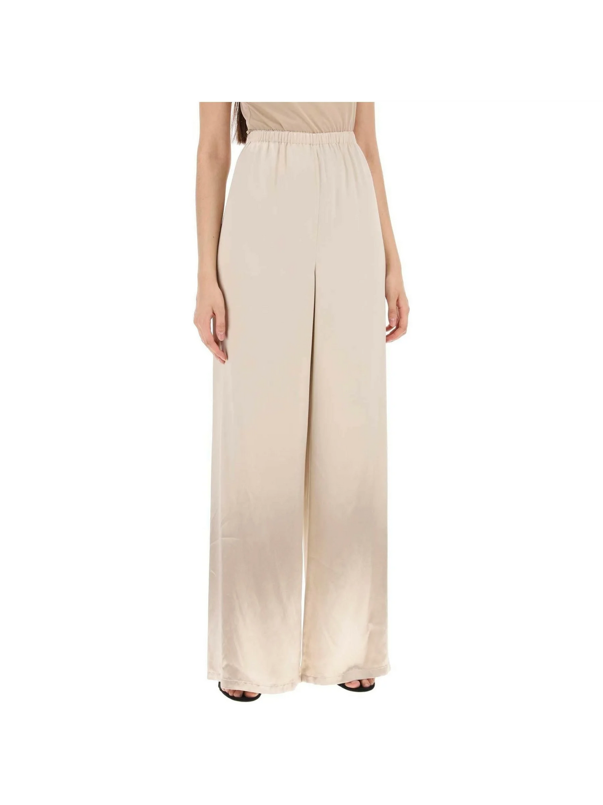 Beige Fluid Wide-Leg Satin Pants FERRAGAMO JOHN JULIA.