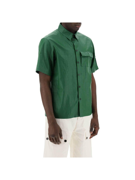 Forest Green Coated Linen Short-Sleeve Shirt FERRAGAMO JOHN JULIA.