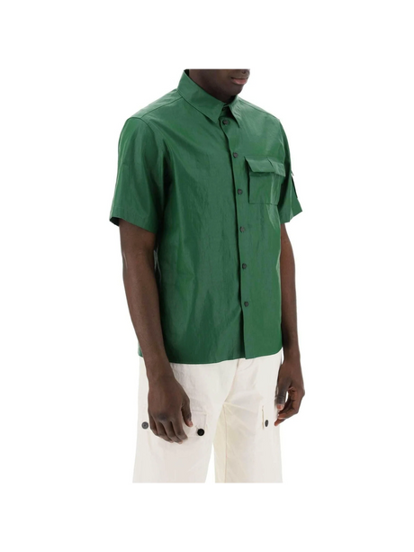 Forest Green Coated Linen Short-Sleeve Shirt FERRAGAMO JOHN JULIA.