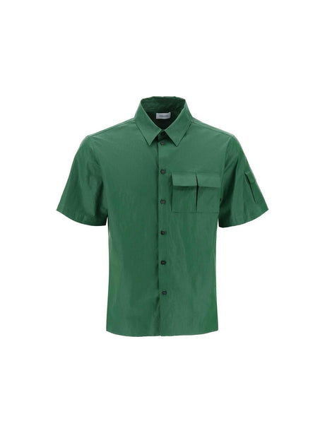 Forest Green Coated Linen Short-Sleeve Shirt FERRAGAMO JOHN JULIA.