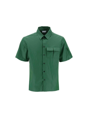 Forest Green Coated Linen Short-Sleeve Shirt FERRAGAMO JOHN JULIA.