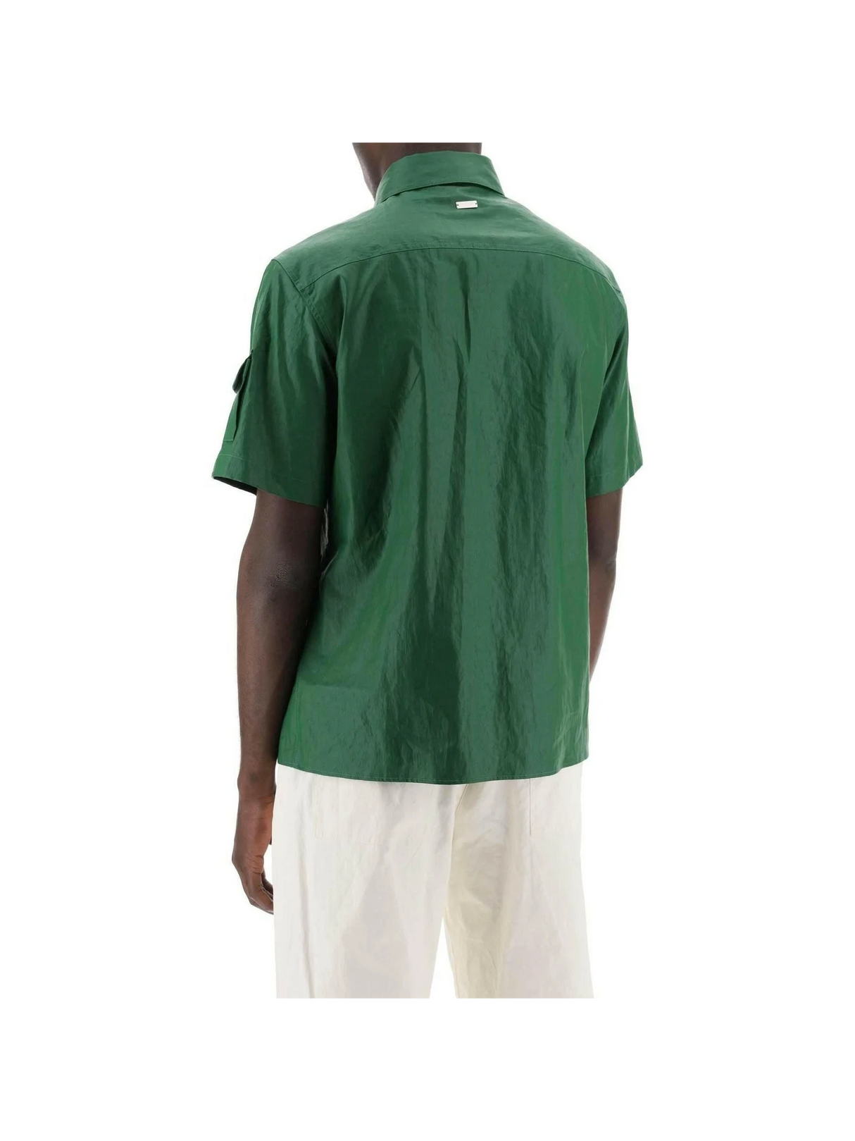 Forest Green Coated Linen Short-Sleeve Shirt FERRAGAMO JOHN JULIA.