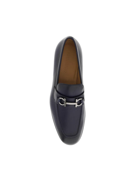 Midnight Blue Foster Gancini Grained Leather Lofers FERRAGAMO JOHN JULIA.