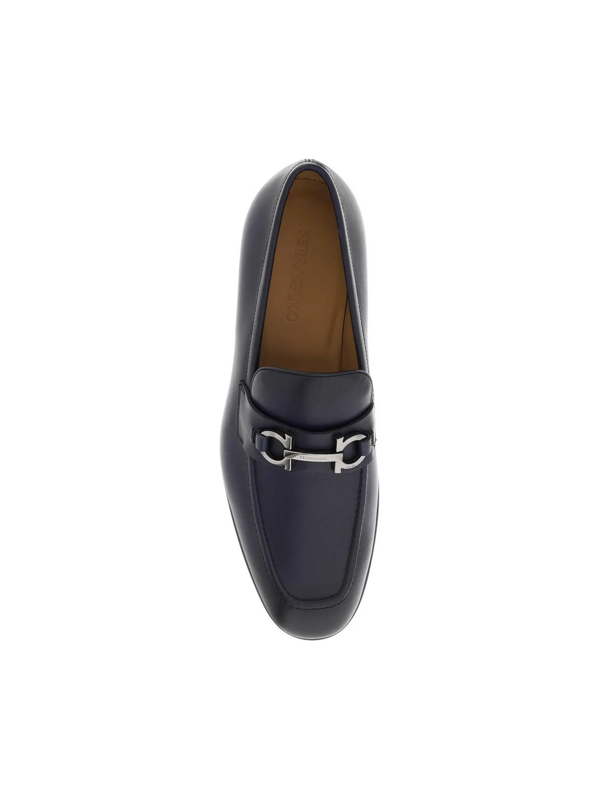 Midnight Blue Foster Gancini Grained Leather Lofers FERRAGAMO JOHN JULIA.