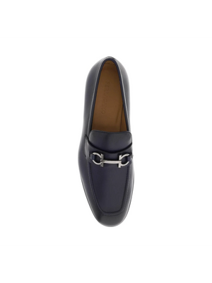 Midnight Blue Foster Gancini Grained Leather Lofers FERRAGAMO JOHN JULIA.