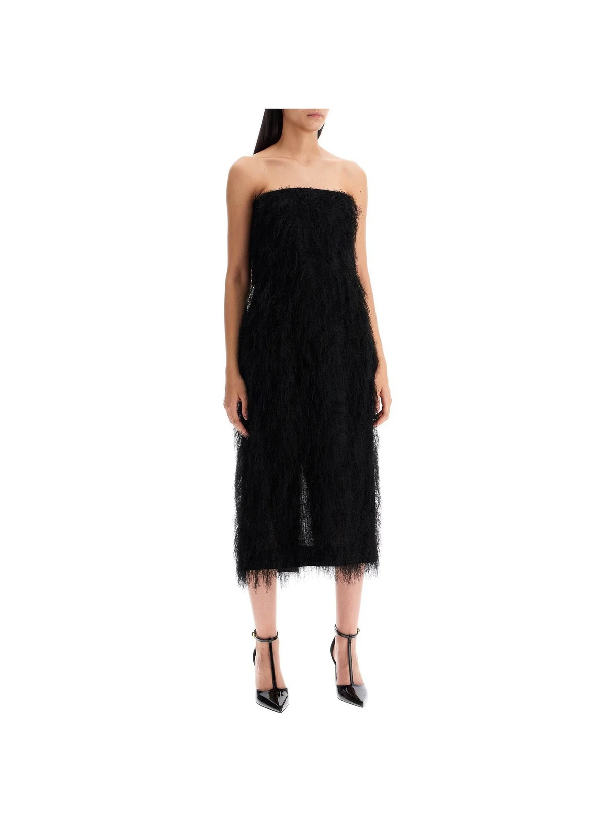 Fringe-Trimmed Sheath Dress Straight Neckline Viscose - Women > Clothing > Dresses > Midi