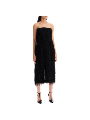 Fringe-Trimmed Sheath Dress Straight Neckline Viscose - Women > Clothing > Dresses > Midi