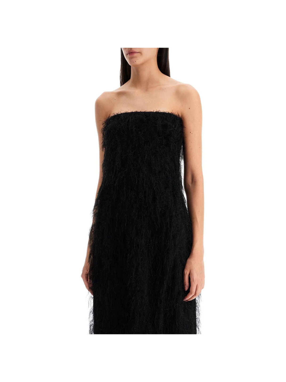 Fringe-Trimmed Sheath Dress Straight Neckline Viscose - Women > Clothing > Dresses > Midi