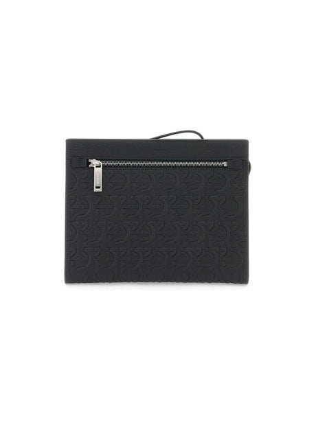 FERRAGAMO-Gancini Embossed Leather Pouch-JOHN JULIA