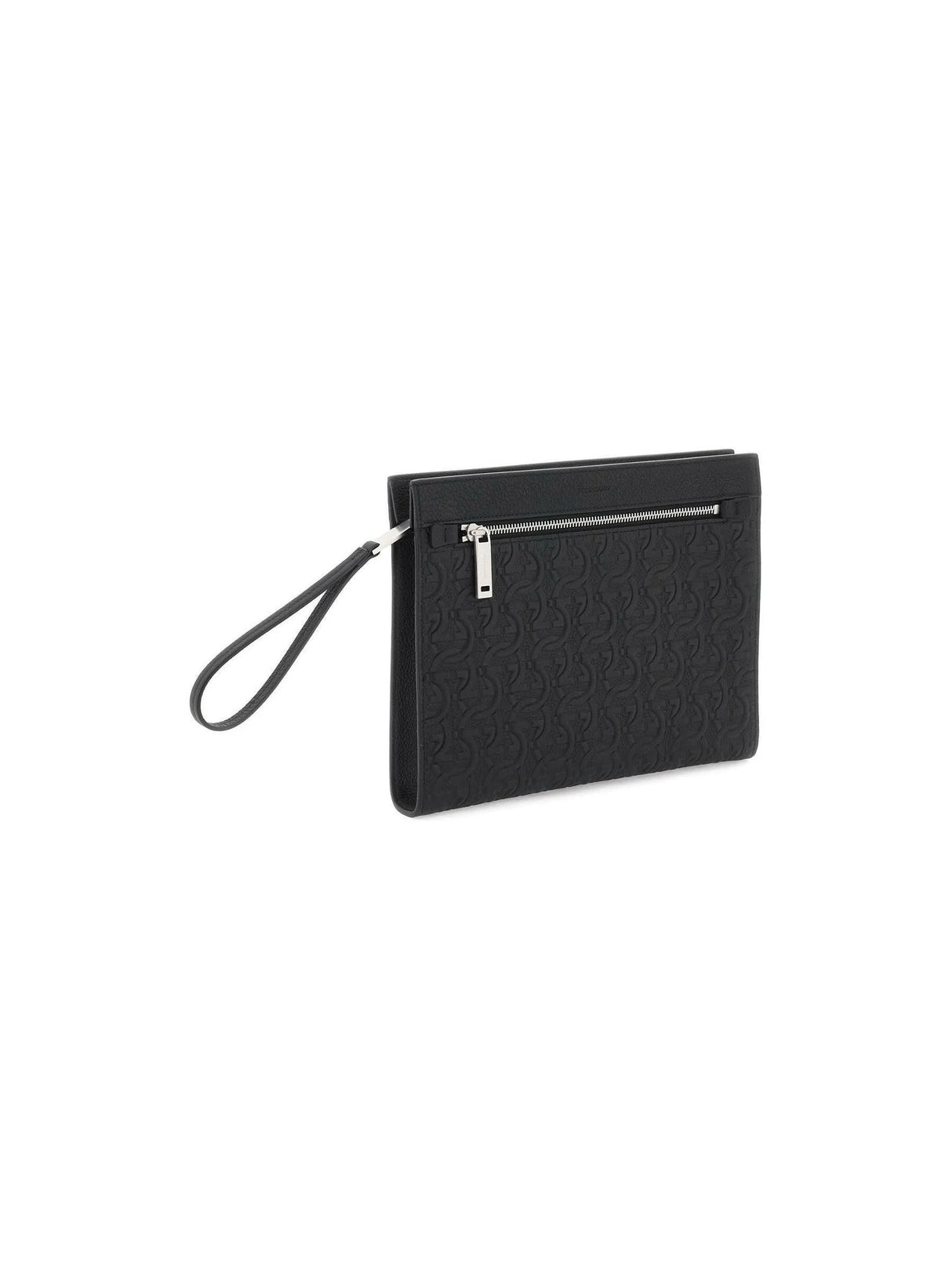 FERRAGAMO-Gancini Embossed Leather Pouch-JOHN JULIA