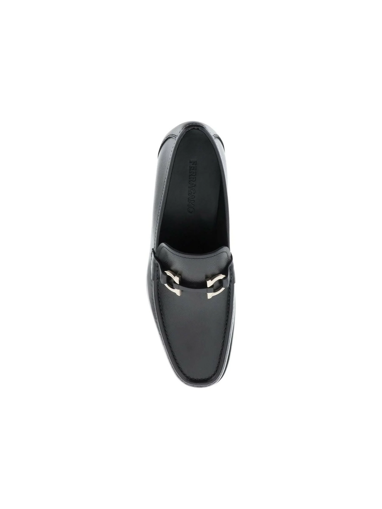 Black Gancini Grained Leather Loafer FERRAGAMO JOHN JULIA.