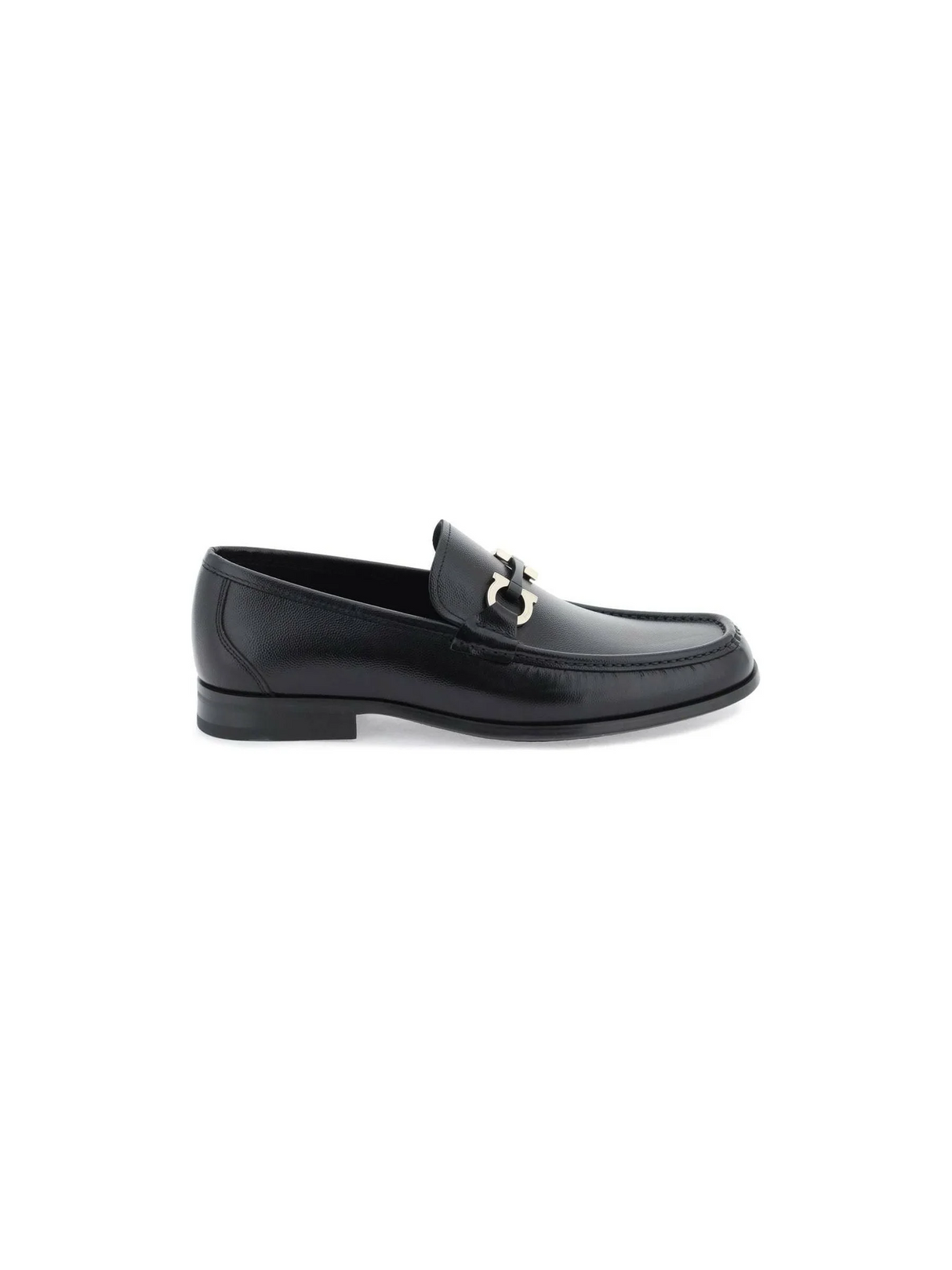 Black Gancini Grained Leather Loafer FERRAGAMO JOHN JULIA.