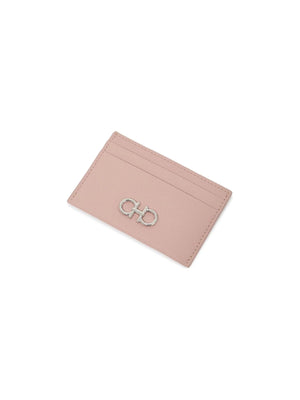 FERRAGAMO-Gancini Hammered Leather Card Holder-JOHN JULIA