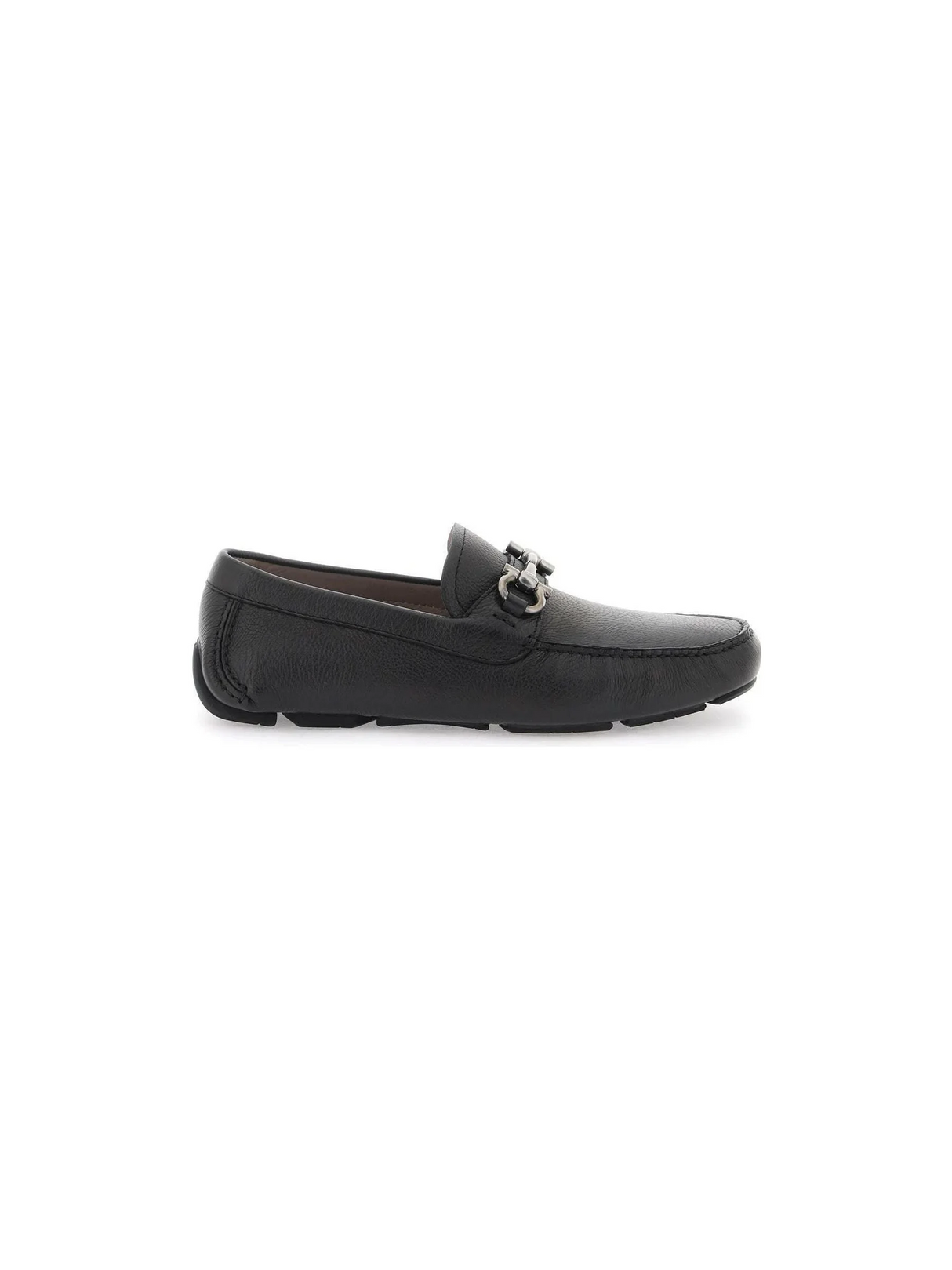 Black Gancini Leather Driver Loafers (double-wide) FERRAGAMO JOHN JULIA.