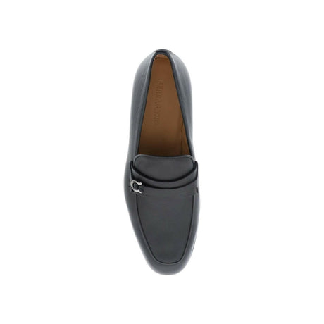 Black Gancini Leather Loafers FERRAGAMO JOHN JULIA.