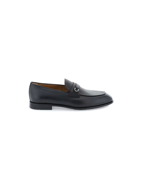 Black Gancini Leather Loafers FERRAGAMO JOHN JULIA.