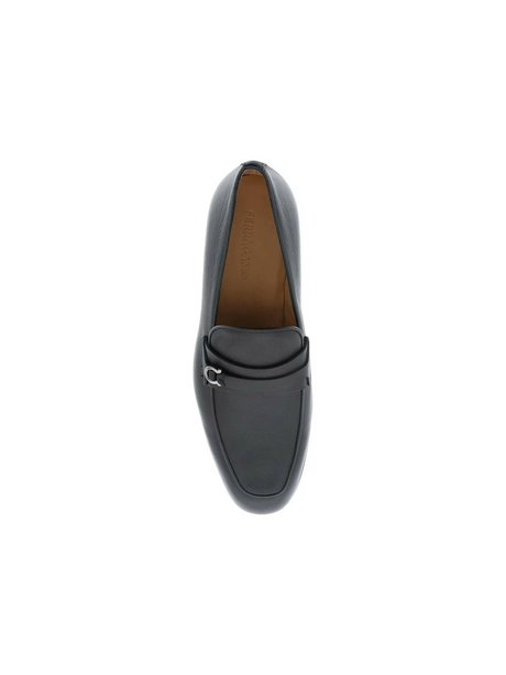 Black Gancini Leather Loafers FERRAGAMO JOHN JULIA.