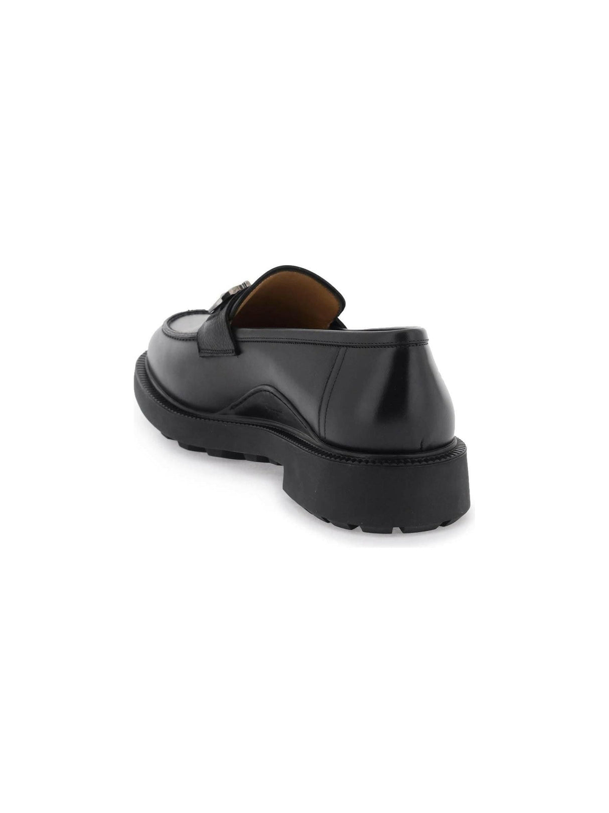 Black Gancini Leather Loafers (Triple Wide) FERRAGAMO JOHN JULIA.