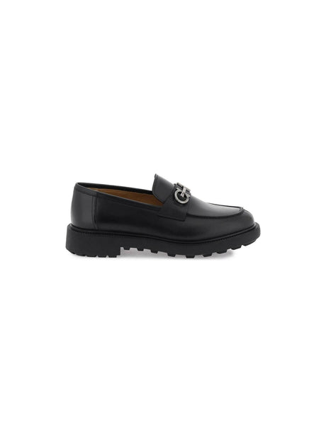 Black Gancini Leather Loafers (Triple Wide) FERRAGAMO JOHN JULIA.