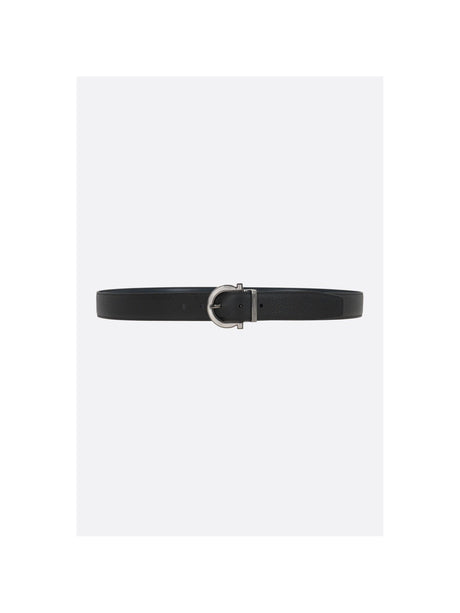 Gancini Smooth And Grainy Leather Reversible Belt-FERRAGAMO-JOHN JULIA