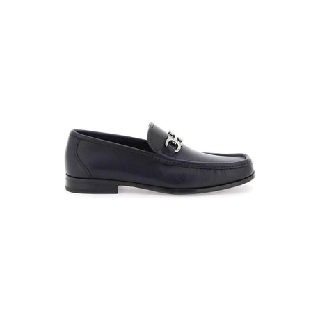 Midnight Blue Gancini Smooth Leather Loafers FERRAGAMO JOHN JULIA.