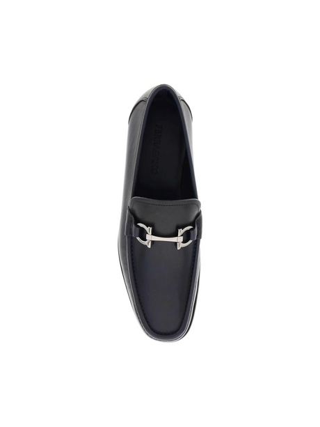 Midnight Blue Gancini Smooth Leather Loafers FERRAGAMO JOHN JULIA.