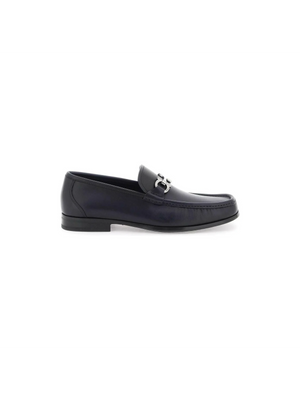 Midnight Blue Gancini Smooth Leather Loafers FERRAGAMO JOHN JULIA.