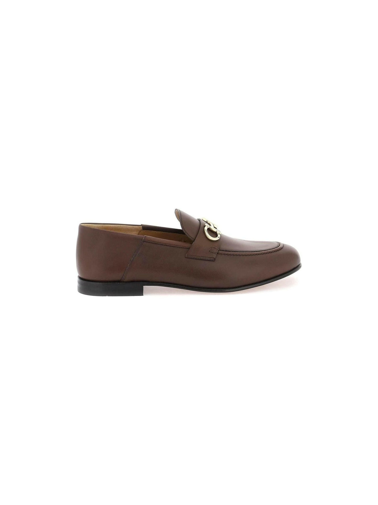 Chocolate Brown Gancini Leather Loafers FERRAGAMO JOHN JULIA.