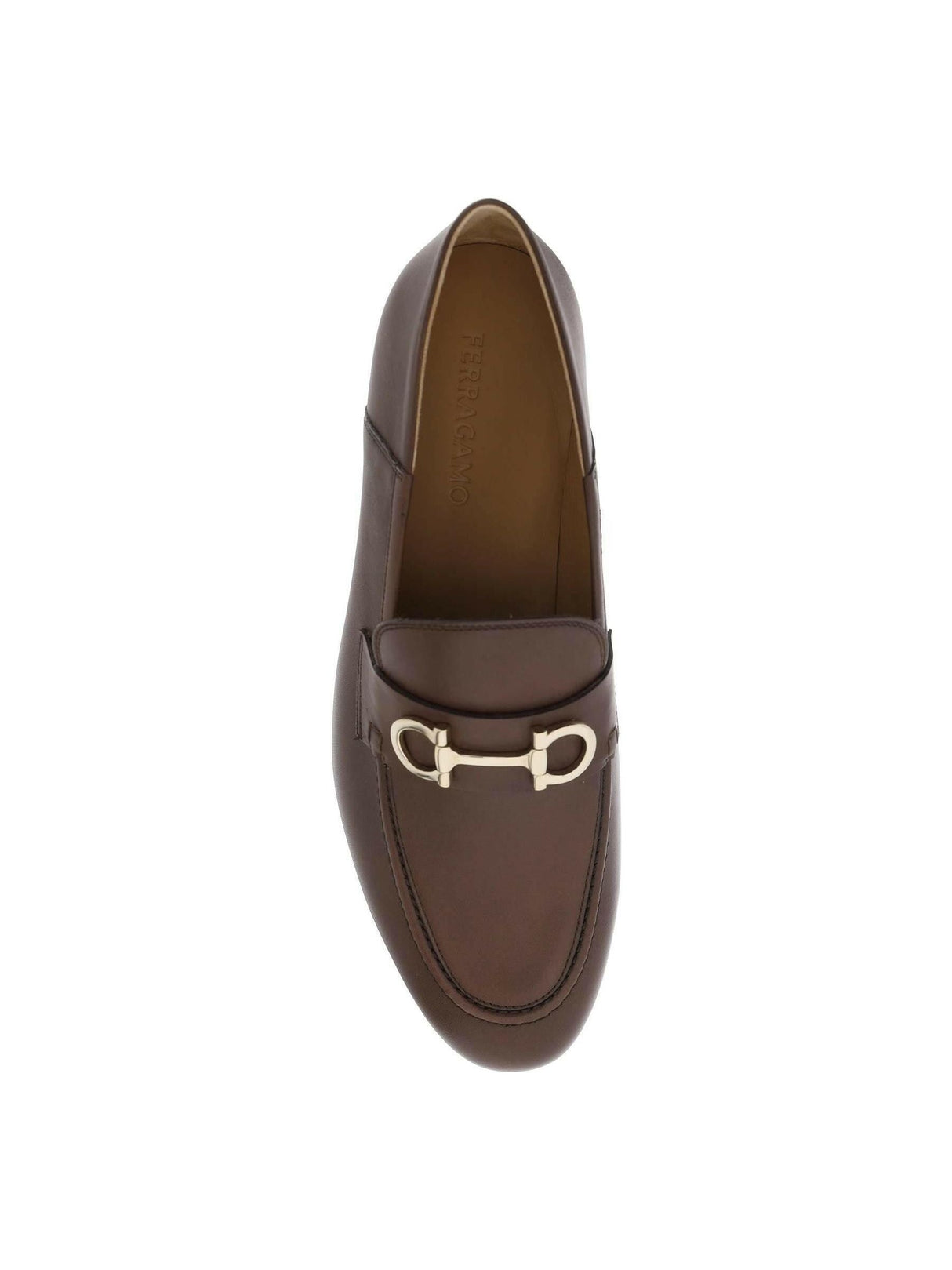 Chocolate Brown Gancini Leather Loafers FERRAGAMO JOHN JULIA.