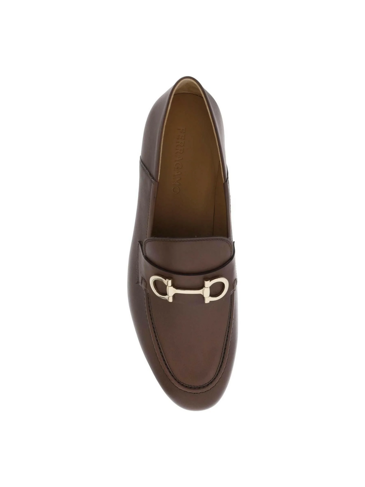 Chocolate Brown Gancini Leather Loafers FERRAGAMO JOHN JULIA.