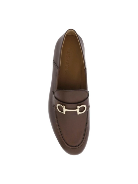 Chocolate Brown Gancini Leather Loafers FERRAGAMO JOHN JULIA.