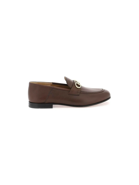 Chocolate Brown Gancini Leather Loafers FERRAGAMO JOHN JULIA.