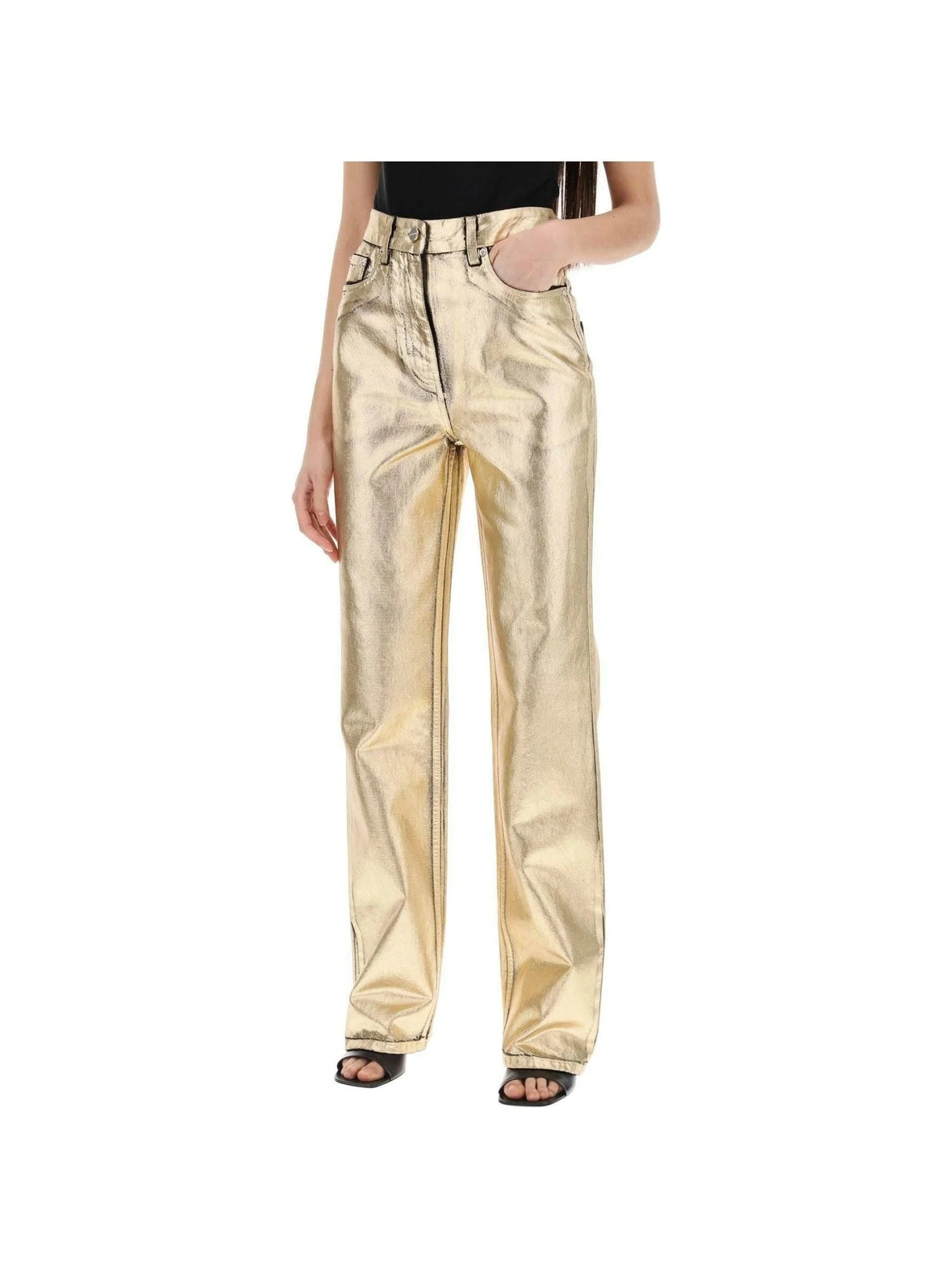 Gold Laminated Denim Jeans FERRAGAMO JOHN JULIA.