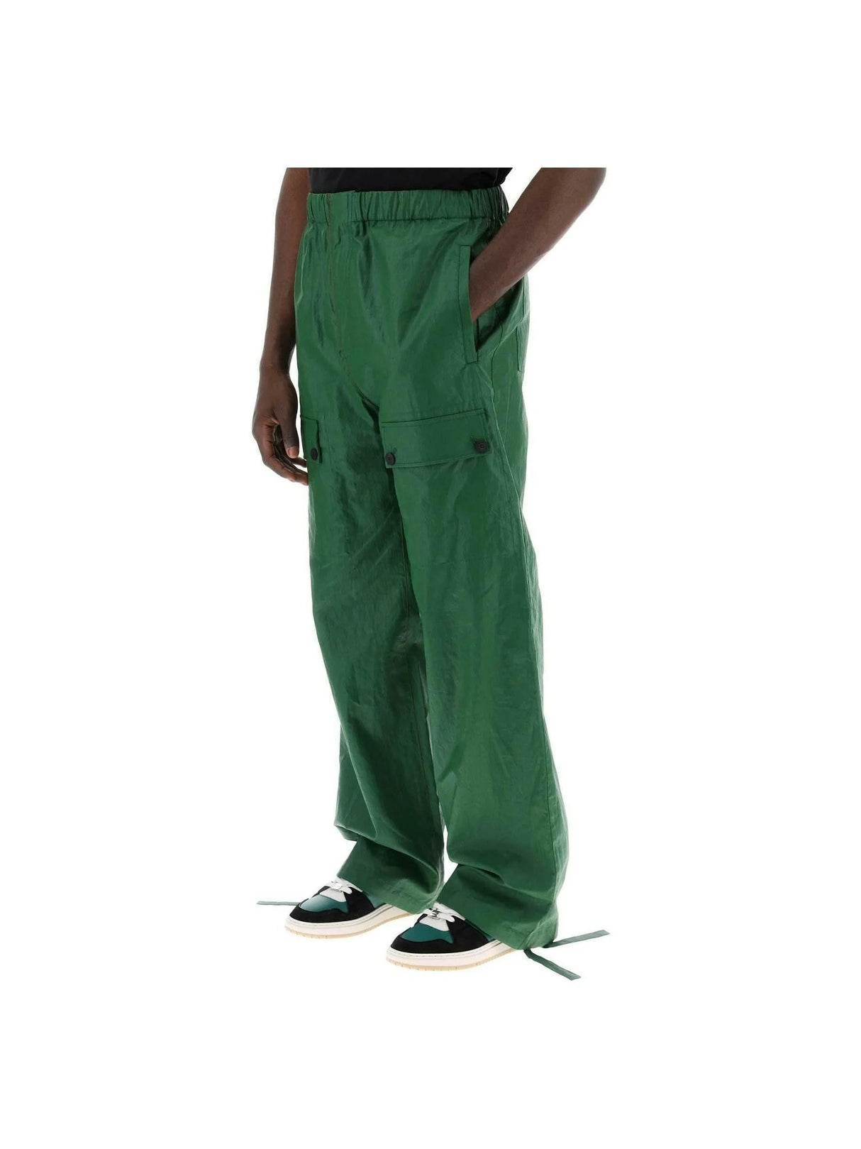 FERRAGAMO-Green Linen Coated Pants-JOHN JULIA