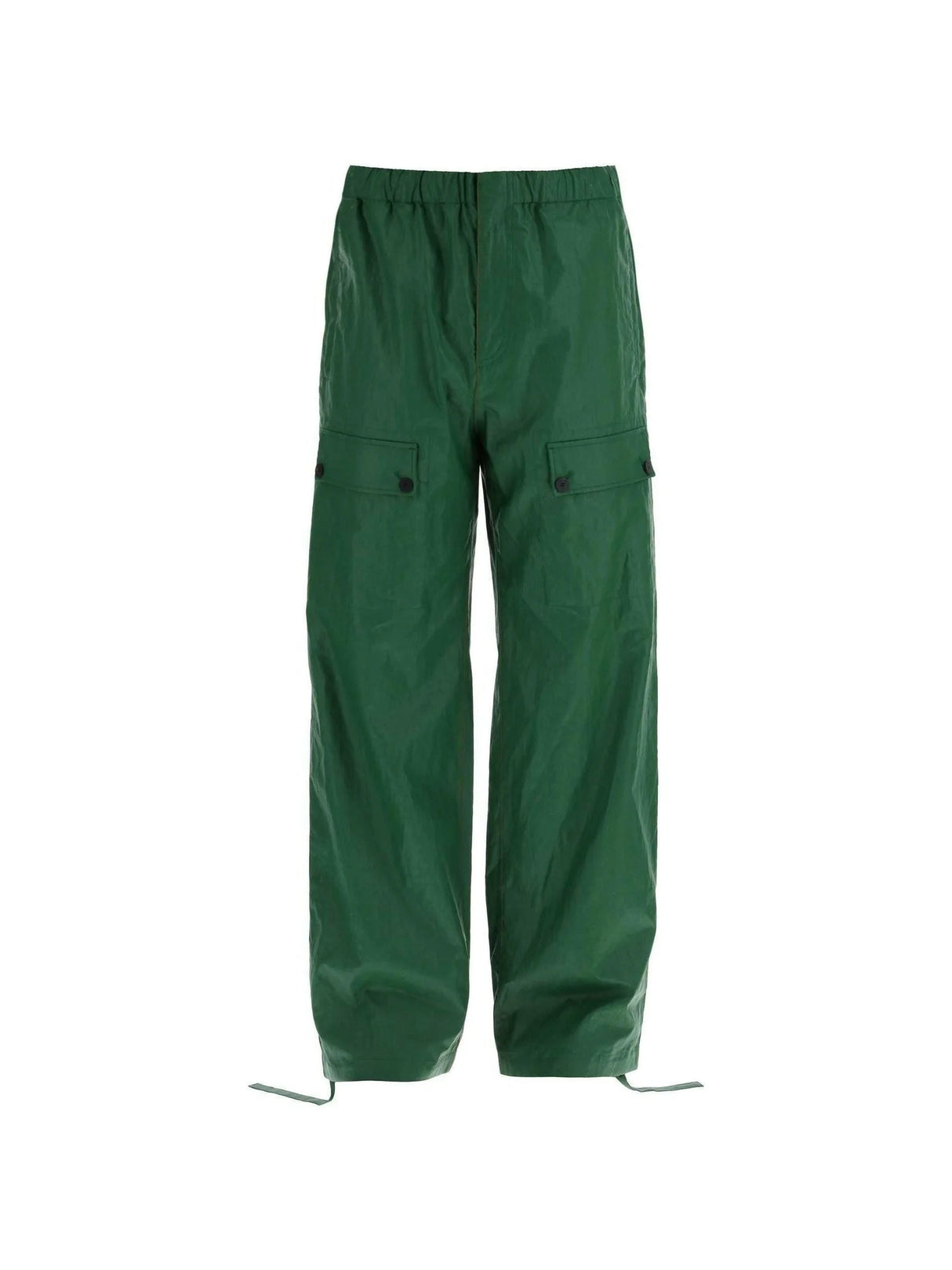 FERRAGAMO-Green Linen Coated Pants-JOHN JULIA