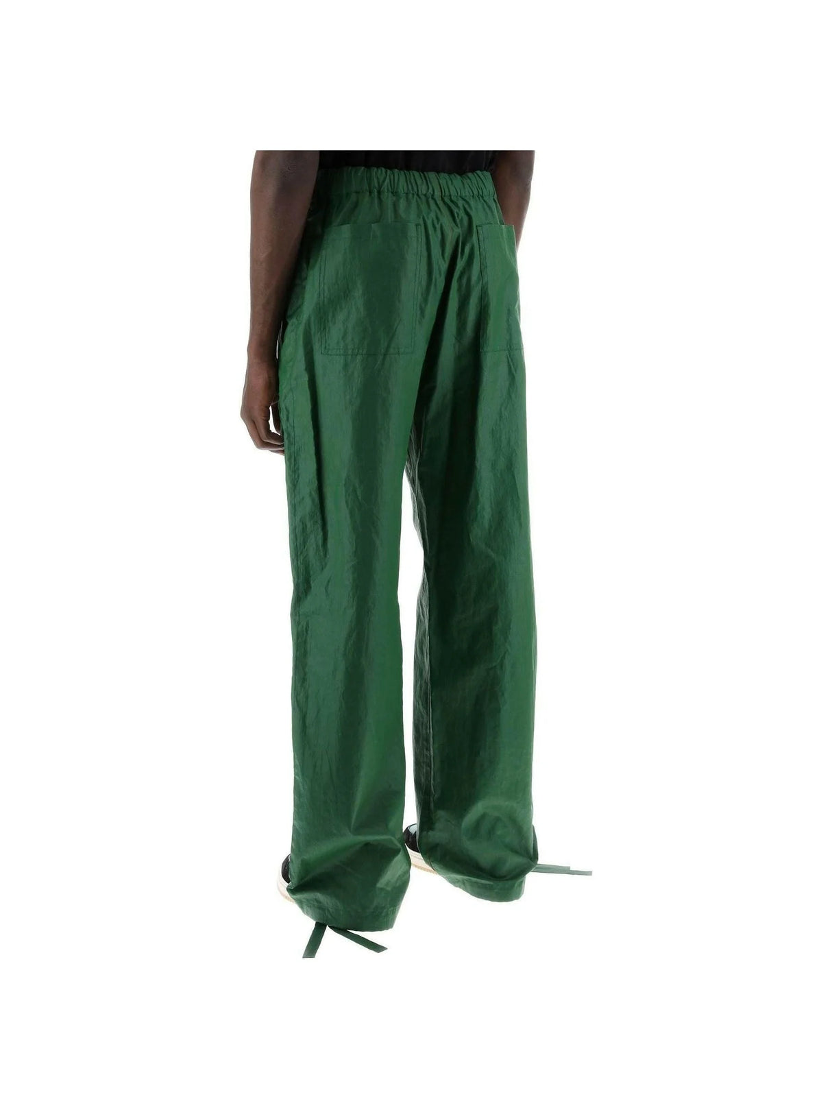 FERRAGAMO-Green Linen Coated Pants-JOHN JULIA