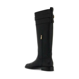 Hug Buckle Knee-High Leather Boots.