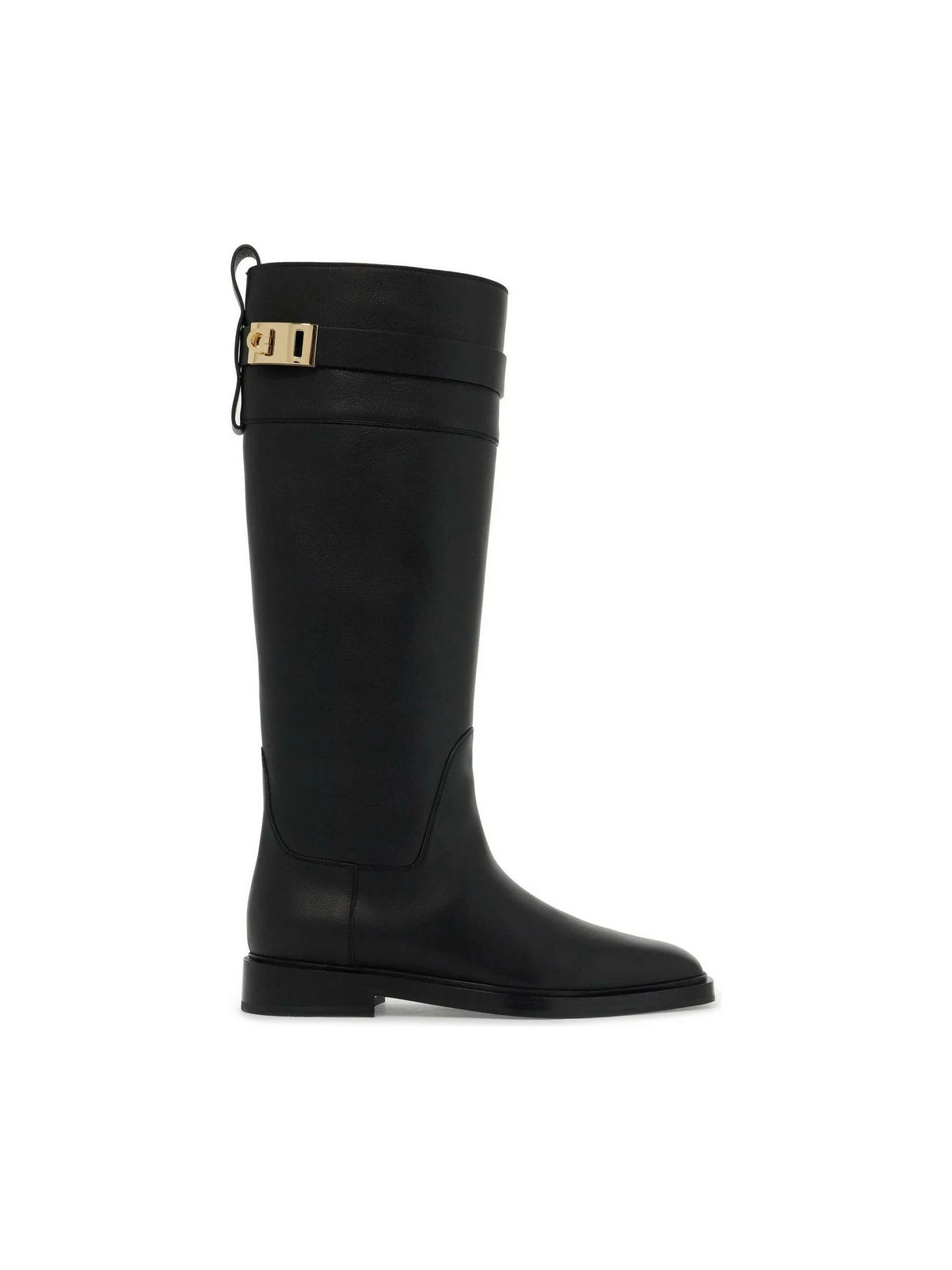 Hug Buckle Knee-High Leather Boots.